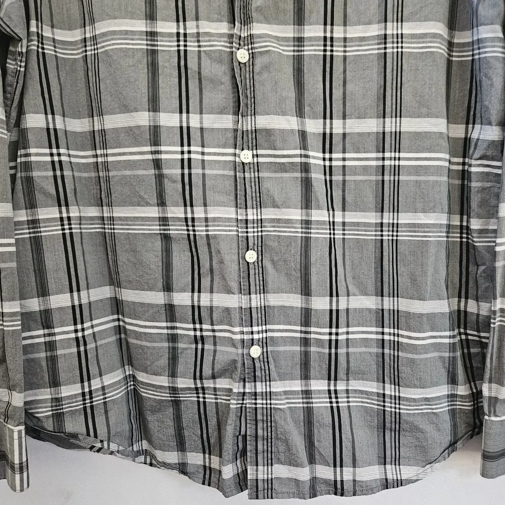 Theory Shirt Mens XL Black Grey Plaid Long Sleeve Button Up Cotton Preppy Office